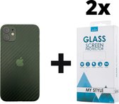 Backcase Carbon Hoesje iPhone 11 Groen - 2x Gratis Screen Protector - Telefoonhoesje - Smartphonehoesje