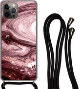 Cordon de téléphone - Chaîne de téléphone - Coque avec cordon iPhone 13 Pro - Marbre - Or - Rose - Siliconen - Bandoulière - Coque de téléphone avec cordon