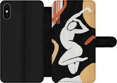 Bookcase Geschikt voor iPhone XS telefoonhoesje - Vrouw - Silhouette - Grijs - Met vakjes - Wallet case met magneetsluiting