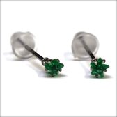 Aramat jewels ® - Zirkonia zweerknopjes ster 3mm oorbellen smaragd groen chirurgisch staal