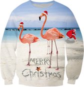 Flamingo en rennende kerstman - zomerse foute kersttrui Maat M - Superfout foute kersttrui collectie