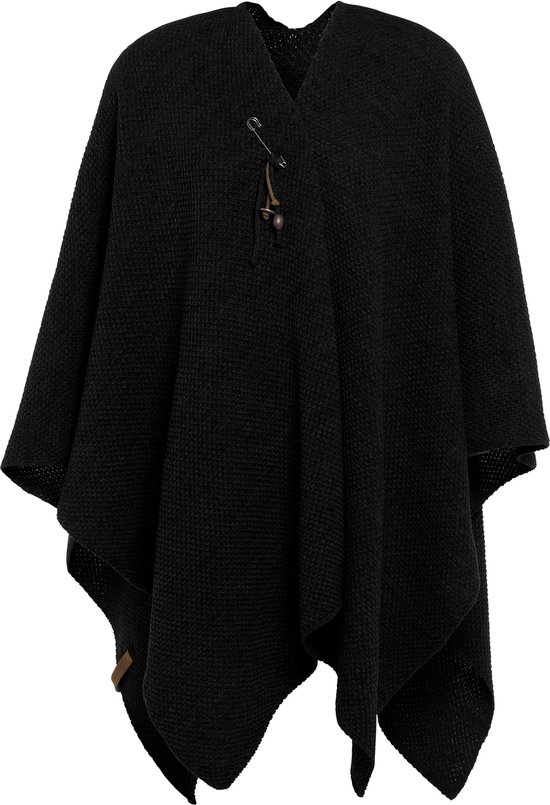 Knit Factory Jazz Gebreid Omslagvest - Dames Poncho - Wikkelvest - Gebreide zwarte poncho - Gebreide mantel - Winter poncho - Dames cape - One Size - Zwart
