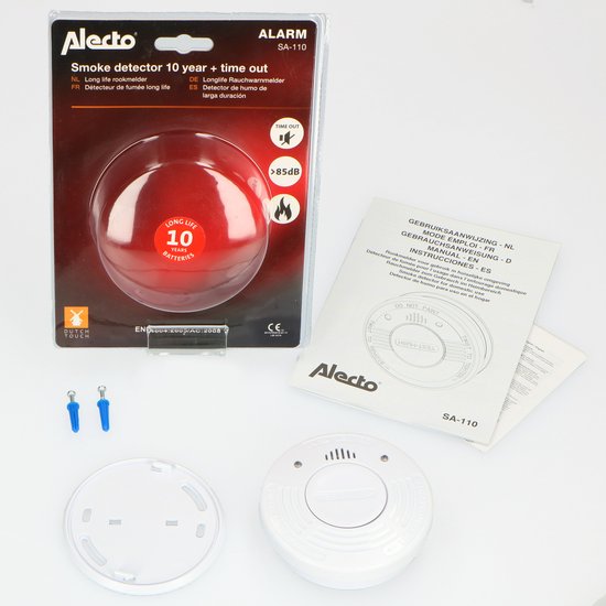 Alecto SA-110 Rookmelder - 10 jaar batterij - Voldoet aan Europese norm EN14604 - Wit - Alecto