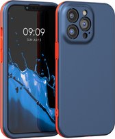 kwmobile hoesje compatibel met Apple iPhone 13 Pro - 3-delige cover met extra bescherming - Smartphonehoesje in donkerblauw / oranje