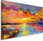 Schilderij - Abstracte Zonsondergang, Multikleur, Premium Print