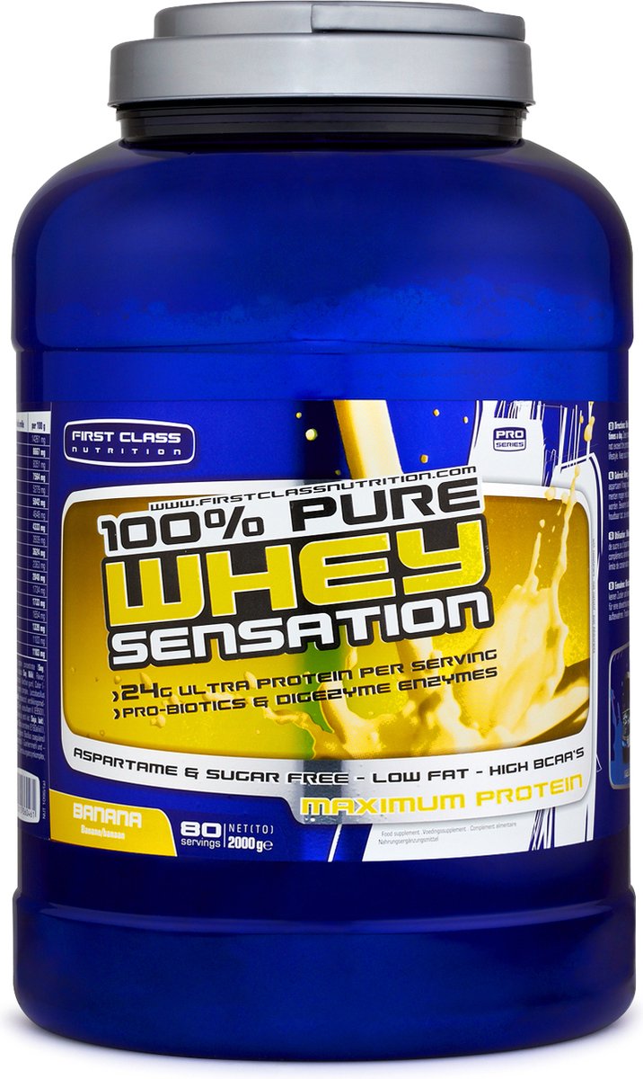 First Class Nutrition - 100% Whey sensation (Banana - 2000 gram) - Whey Protein - Eiwitpoeder - Eiwitshake - Sportvoeding - 66 shakes