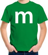 Letter M verkleed/ carnaval t-shirt groen voor kinderen - M en M carnavalskleding / feest shirt kleding / kostuum 122/128