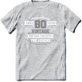 80 Jaar Legend T-Shirt | Zilver - Wit | Grappig Verjaardag en Feest Cadeau | Dames - Heren - Unisex | Kleding Kado | - Licht Grijs - Gemaleerd - XL