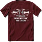 74 Jaar Legend T-Shirt | Zilver - Wit | Grappig Verjaardag en Feest Cadeau | Dames - Heren - Unisex | Kleding Kado | - Burgundy - S