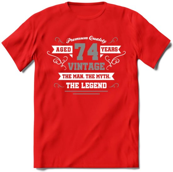 74 Jaar Legend T-Shirt | Zilver - Wit | Grappig Verjaardag en Feest Cadeau | Dames - Heren - Unisex | Kleding Kado | - Rood - M