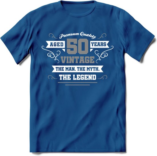 50 Jaar Legend T-Shirt | Zilver - Wit | Grappig Abraham En Sarah Verjaardag en Feest Cadeau | Dames - Heren - Unisex | Kleding Kado | - Donker Blauw - L