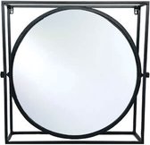 Spiegel  - ijzeren spiegel zwart  - kantelbaar - 50 cm rond