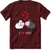 I Love You - Valentijn T-Shirt | Grappig Valentijnsdag Cadeautje voor Hem en Haar | Dames - Heren - Unisex | Kleding Cadeau | - Burgundy - XXL