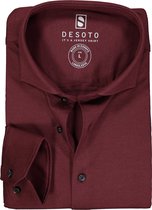 DESOTO slim fit overhemd - stretch pique tricot haifisch kraag - bordeaux rood melange - Strijkvrij - Boordmaat: 37/38