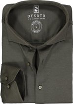 DESOTO slim fit overhemd - stretch pique tricot haifisch kraag - olijfgroen melange - Strijkvrij - Boordmaat: 39/40