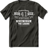 41 Jaar Legend T-Shirt | Zilver - Wit | Grappig Verjaardag en Feest Cadeau | Dames - Heren - Unisex | Kleding Kado | - Donker Grijs - XL