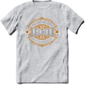 1931 The One And Only T-Shirt | Goud - Zilver | Grappig Verjaardag  En  Feest Cadeau | Dames - Heren | - Licht Grijs - Gemaleerd - XL