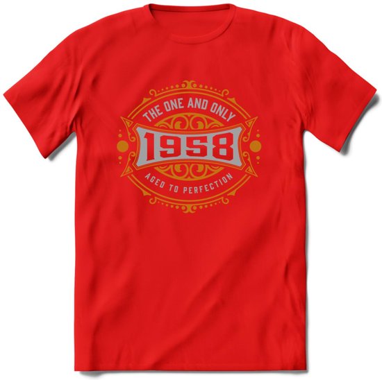 1958 The One And Only T-Shirt | Goud - Zilver | Grappig Verjaardag  En  Feest Cadeau | Dames - Heren | - Rood - L