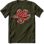 Love - Valentijn T-Shirt | Grappig Valentijnsdag Cadeautje voor Hem en Haar | Dames - Heren - Unisex | Kleding Cadeau | - Leger Groen - S