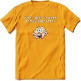 Weet jij waar de mosterd staat T-Shirt | Grappig Abraham 50 Jaar Verjaardag Kleding Cadeau | Dames – Heren - Geel - XL
