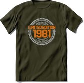 1981 Limited Edition Ring T-Shirt | Zilver - Goud | Grappig Verjaardag en Feest Cadeau Shirt | Dames - Heren - Unisex | Tshirt Kleding Kado | - Leger Groen - M