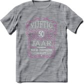 50 Jaar Legendarisch Gerijpt T-Shirt | Roze - Grijs | Grappig Verjaardag en Feest Cadeau Shirt | Dames - Heren - Unisex | Tshirt Kleding Kado | - Donker Grijs - Gemaleerd - S