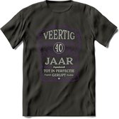 40 Jaar Legendarisch Gerijpt T-Shirt | Paars - Grijs | Grappig Verjaardag en Feest Cadeau Shirt | Dames - Heren - Unisex | Tshirt Kleding Kado | - Donker Grijs - M