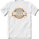 Premium Since 1986 T-Shirt | Zilver - Goud | Grappig Verjaardag en Feest Cadeau Shirt | Dames - Heren - Unisex | Tshirt Kleding Kado | - Wit - M