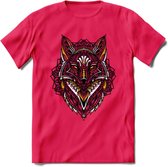 Vos - Dieren Mandala T-Shirt | Geel | Grappig Verjaardag Zentangle Dierenkop Cadeau Shirt | Dames - Heren - Unisex | Wildlife Tshirt Kleding Kado | - Roze - S