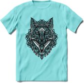 Vos - Dieren Mandala T-Shirt | Grijs | Grappig Verjaardag Zentangle Dierenkop Cadeau Shirt | Dames - Heren - Unisex | Wildlife Tshirt Kleding Kado | - Licht Blauw - XL