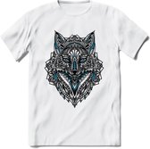 Vos - Dieren Mandala T-Shirt | Blauw | Grappig Verjaardag Zentangle Dierenkop Cadeau Shirt | Dames - Heren - Unisex | Wildlife Tshirt Kleding Kado | - Wit - XXL