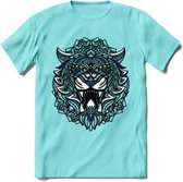 Tijger - Dieren Mandala T-Shirt | Donkerblauw | Grappig Verjaardag Zentangle Dierenkop Cadeau Shirt | Dames - Heren - Unisex | Wildlife Tshirt Kleding Kado | - Licht Blauw - XXL