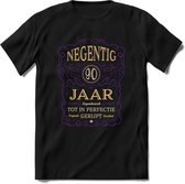 90 Jaar Legendarisch Gerijpt T-Shirt | Paars - Ivoor | Grappig Verjaardag en Feest Cadeau Shirt | Dames - Heren - Unisex | Tshirt Kleding Kado | - Zwart - L