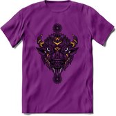 Bizon - Dieren Mandala T-Shirt | Geel | Grappig Verjaardag Zentangle Dierenkop Cadeau Shirt | Dames - Heren - Unisex | Wildlife Tshirt Kleding Kado | - Paars - M