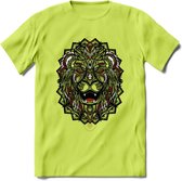 Leeuw - Dieren Mandala T-Shirt | Rood | Grappig Verjaardag Zentangle Dierenkop Cadeau Shirt | Dames - Heren - Unisex | Wildlife Tshirt Kleding Kado | - Groen - 3XL