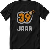 39 Jaar Feest T-Shirt | Goud - Zilver | Grappig Verjaardag Cadeau Shirt | Dames - Heren - Unisex | Tshirt Kleding Kado | - Zwart - S