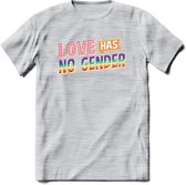 Love Has No Gender | Pride T-Shirt | Grappig LHBTIQ+ / LGBTQ / Gay / Homo / Lesbi Cadeau Shirt | Dames - Heren - Unisex | Tshirt Kleding Kado | - Licht Grijs - Gemaleerd - XL