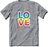 Love | Pride T-Shirt | Grappig LHBTIQ+ / LGBTQ / Gay / Homo / Lesbi Cadeau Shirt | Dames - Heren - Unisex | Tshirt Kleding Kado | - Donker Grijs - Gemaleerd - L