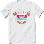 Happy Pride Day | Pride T-Shirt | Grappig LHBTIQ+ / LGBTQ / Gay / Homo / Lesbi Cadeau Shirt | Dames - Heren - Unisex | Tshirt Kleding Kado | - Wit - 3XL