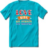 Love Has No Gnder | Pride T-Shirt | Grappig LHBTIQ+ / LGBTQ / Gay / Homo / Lesbi Cadeau Shirt | Dames - Heren - Unisex | Tshirt Kleding Kado | - Blauw - 3XL