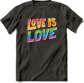 Love Is Love | Pride T-Shirt | Grappig LHBTIQ+ / LGBTQ / Gay / Homo / Lesbi Cadeau Shirt | Dames - Heren - Unisex | Tshirt Kleding Kado | - Donker Grijs - 3XL