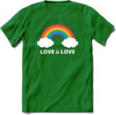 Love Is Love | Pride T-Shirt | Grappig LHBTIQ+ / LGBTQ / Gay / Homo / Lesbi Cadeau Shirt | Dames - Heren - Unisex | Tshirt Kleding Kado | - Donker Groen - XL