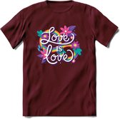 Love Is Love | Pride T-Shirt | Grappig LHBTIQ+ / LGBTQ / Gay / Homo / Lesbi Cadeau Shirt | Dames - Heren - Unisex | Tshirt Kleding Kado | - Burgundy - L