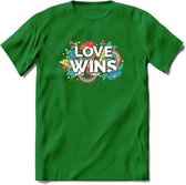 Love Wins | Pride T-Shirt | Grappig LHBTIQ+ / LGBTQ / Gay / Homo / Lesbi Cadeau Shirt | Dames - Heren - Unisex | Tshirt Kleding Kado | - Donker Groen - XXL