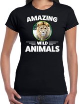 T-shirt leeuw - zwart - dames - amazing wild animals - cadeau shirt leeuw / leeuwen liefhebber M