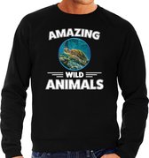 Sweater schildpad - zwart - heren - amazing wild animals - cadeau trui schildpad / schildpadden liefhebber S