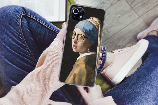 Telefoonhoesje Geschikt voor Xiaomi Mi 11 hoesje - Meisje met de parel - Vermeer - Bril - Siliconen Telefoonhoesje Telefoonhoesje