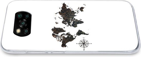 Coque Xiaomi Poco X3 Pro - Wereldkaart - Or - Zwart - Rose des Vents - Siliconen