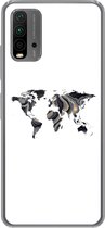 Geschikt voor Xiaomi Redmi 9T hoesje - Wereldkaart - Goud - Lijn - Siliconen Telefoonhoesje