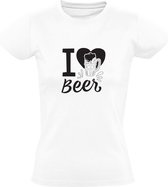 I Love Beer | Dames T-shirt | Wit | Ik hou van bier | Biertje | Borrel | Pils | Feest | Zuipen | Oktoberfeest | Carnaval